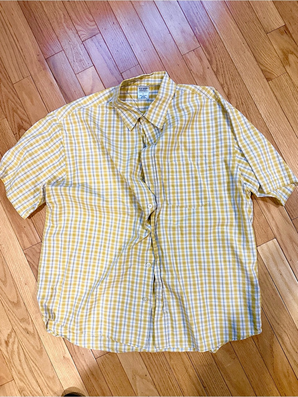 Old Navy Yellow & White Plaid Short-Sleeve Button-Down Shirt